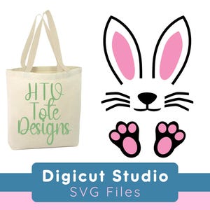 Paashaas gezicht SVG-bestand snijden.  Tote tas-svg.  Ontwerp van vinyl met warmteoverdracht. Bunny konijn svg. Paasmand svg. Konijn-SVG. HTV4