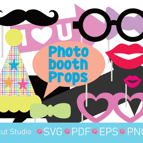 Photo booth props SVG files.  Party pack of photo props SVG.  Birthday party photo props SVG. Party Decorations Svg. Party hat svg. PR10.