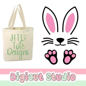 Easter Bunny face SVG cutting File.  Tote bag svg.  Heat transfer vinyl design. Bunny rabbit svg. Easter basket svg. Rabbit SVG. HTV4
