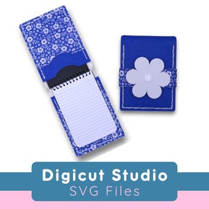 Funda para minicuaderno de 77 mm x 112 mm SVG. Funda para cuaderno espiral SVG. Broche de flores SVG. Regalo para profesores. Estuche para cuaderno. Tarjetero. HS41.
