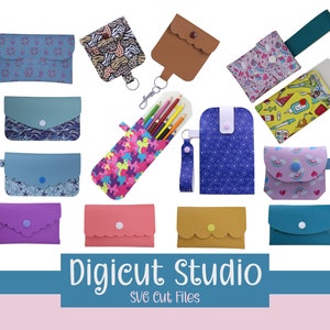 Pouch Bundle 1 SVG. Pouches Svg. Pencil Case SVG. Phone pouch svg. Ear bud holder. Clutch Svg. Wallet svg. Compact pouch. Trading card. image 1