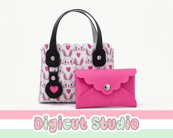Mini Scalloped Shopping Tote, Heart Key chain & no sew pouch svg. Tween accessories. Rivet project. HS76.