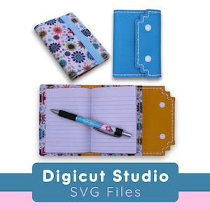 Funda para minicuaderno de composición cosida a mano SVG. Funda para cuaderno SVG. Proyecto Snap. Funda para minicuaderno. Estuche para cuaderno. Cuero sintético HS40.