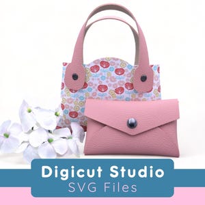 Bolso pequeño y bolsa compacta svg. Bolso curvo. Bolso de mano con borde recto. Bolso pequeño. Conjunto de bolso y cartera. Proyecto de pegamento y broches. Monedero. WP131.