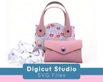 Mini Tote & Compact Pouch svg. Curved tote. Straight edge tote. Small tote. Tote and purse set.  Glue and snap project. Coin purse. WP131.