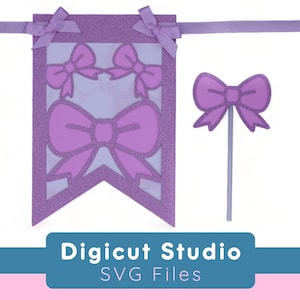 Coquette bow Bunting svg. Coquette bow cupcake topper. Girly Bunting. Bow pennants.  Party decoration. Card stock. Cake decoration. PR22.