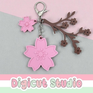 Cherry Blossom key chain 3d printing STL file. Sakura earrings. Sakura Necklace. 3d printer craft. Keyring. Luggage tag.  D47.