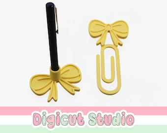 3d printing Bow Paper Clip & Bow Pen holder STL file. Paperclip stl. Single pen holder. School desk accessories. Coquette accessories. D29