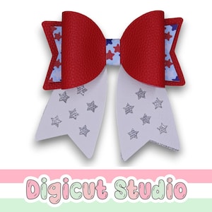 Patriotic Bow SVG. Star Bow svg. Cheerleading bow svg. Layered bow svg. Team colour bow. 6 inch hair bow svg.  Party bow. Faux leather HB199