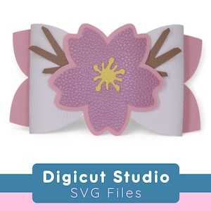 Lazo de flor de cerezo SVG. Lazo para el cabello Sakura SVG. Lazo para el cabello de primavera. Lazo de celebración. Lazo festivo japonés. Lazo clásico SVG. Lazo de cuero sintético. HB189