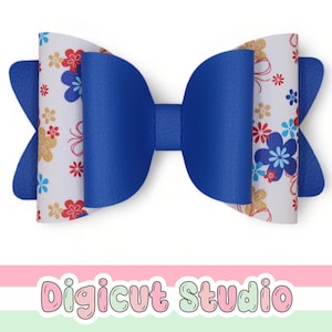 Klasyczna kokarda do włosów SVG. Podwójna kokarda SVG. Ułożona kokarda SVG. Duży szablon kokardy do włosów. Plik do wycinania kokardy do włosów. Kokarda ze sztucznej skóry. Ręcznie wycinana kokarda HB182