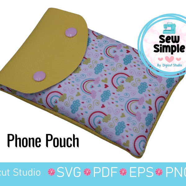 Sewing pattern cell phone svg. Mobile phone pouch svg.  Simple sewing project.  Cutting machine file.  Pouch svg.  Sleeve svg. Snaps. WP110.