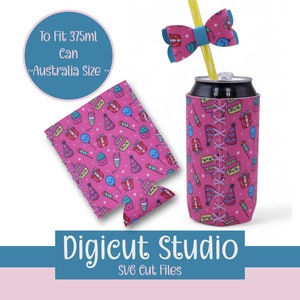 375ml Soft Drink Can Cozy & Straw Topper Topper SVG. Australian Sized