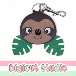 Sloth Key ring svg. Sloth key chain svg. Sloth svg. Sloth fob. School bag bling. Animal key ring svg. Forest animals. Monstera leaf. AC150.