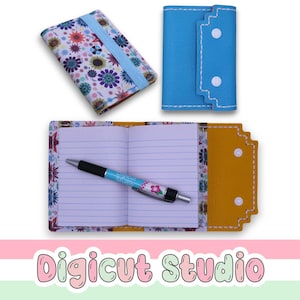 Hand Sew Mini Composition Book cover SVG.  Notebook cover SVG. Snap project.  Mini notebook sleeve.   Note book pouch. Faux leather HS40.