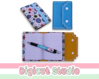Hand Sew Mini Composition Book cover SVG.  Notebook cover SVG. Snap project.  Mini notebook sleeve.   Note book pouch. Faux leather HS40.