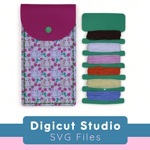 Cartão de exibição de fio dental e bolsa SVG. Kit de costura de viagem svg. Porta-fio dental. Carretel de linha de bordado. Organizador de costura. Bolsa de viagem svg. DC1.