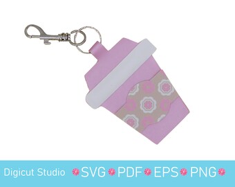 Coffee cup fob Svg. Coffee cup svg.  Coffee Keychain svg. Coffee Key ring Svg. Hand bag fob.  Bag tag svg. Ladies accessories SVG. AC69.