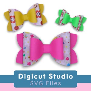Klassiek gelaagd Hair Bow SVG-bestand. 3 maten. Hairbow-snijsjabloon. Boog van 6 inch. Boog van 4 inch. Boog van 3 inch. Handgesneden. Boog voor beginners. HB203.