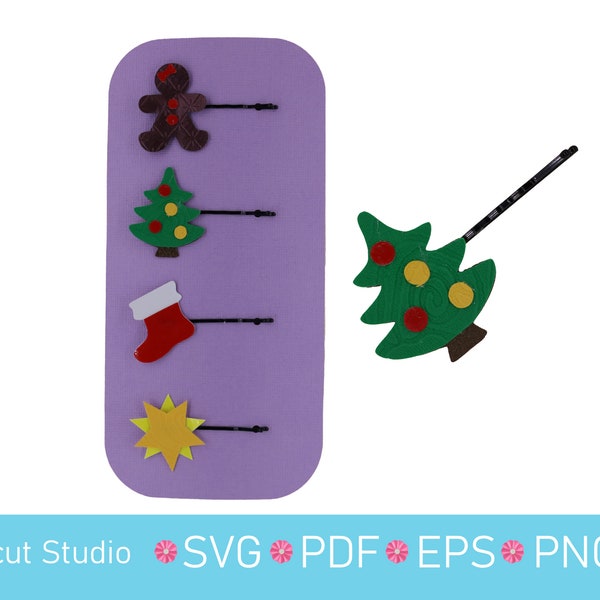 Christmas Bobby pin slides SVG. Christmas Hair pins svg. Tree SVG. Santa hat hair clip svg.  Bobby pin Display card svg. Gingerbread  HB117