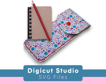 Pencil pouch svg.  Pencil Case Svg. Mini Note Cards for Comb Binding spine. Hand sew .  Back to school svg.  Quick Fold Pencil pouch.  HS31
