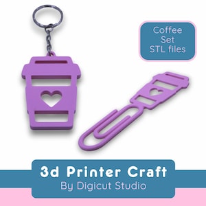 Impression 3D, ensemble de fichiers STL de porte-clés café et de trombone café. Coffret cadeau pour les amateurs de café. Projet d'impression 3D. Fichiers d'artisanat 3D. Café stl. D10.