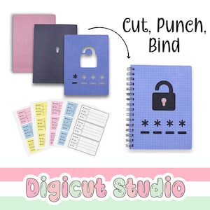 Libretto di monitoraggio password in formato SVG. Diario delle password in formato SVG. Creazione di libri in formato SVG. Rilegatura di diari. Creazione di libri. Blocco note A5 in formato SVG. Rilegatura con taglio e perforazione. BB3