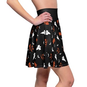 Women&#39;s Halloween Boo! Pattern high waist soft flowing skater skirt