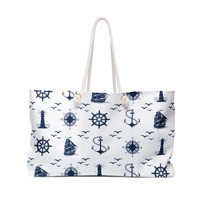 Borsa da viaggio con motivo bussola nautica e ancora / Borsa a tracolla con faro a vela