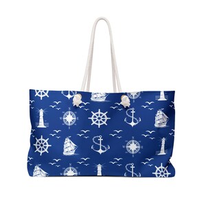 Borsa da viaggio con motivo a bussola e ancora nautica / Borsa da spiaggia con faro a vela