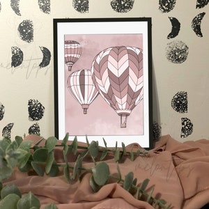 Hot Air Balloons Print, Digital Art Print, Adventure Print, Nursery Decor, Office Decor