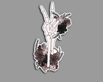 Skeleton Peace Sign Sticker, Halloween Stickers, Skeleton Sticker, Laptop Sticker, Water Bottle Decal, Spooky Stickers