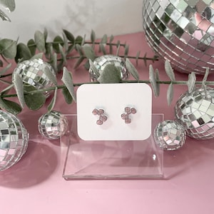 Pink Dumbbells Handmade Stud Earrings, Hand Drawn Earrings, Minimalist Earring, Stainless Steel Posts, Powerlifting Earrings, Gym Jewelry
