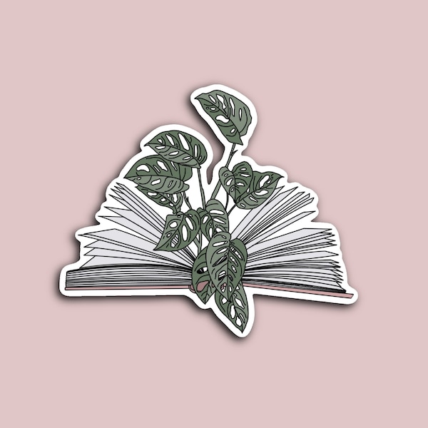 Monstera Book Sticker, Librarian Sticker, Book Sticker, Reader Sticker, Book Lover Gifts, Plant Sticker, Plant Lover