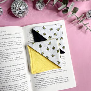 Tiny Bees Fabric Corner Bookmark, Book Lover Gift, Sewn Bookmark, Bookish Gift