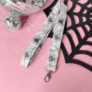 Black And White Spiderwebs Lanyard, Halloween Lanyard, Neck Lanyard, Halloween Key Holder, Badge Strap