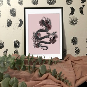 Floral Snake Art Print, Spooky Art, Digital Art Print, Witchy Art, Halloween Art Print