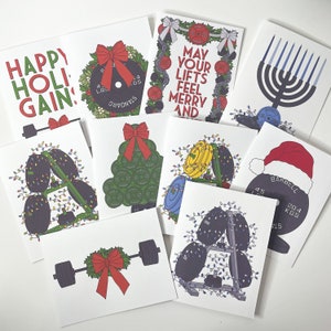 Paquete de 10 tarjetas navideñas en blanco para levantadores de pesas con sobres, tarjeta de Hanukkah para levantadores de pesas, tarjeta navideña para levantadores de pesas, tarjeta de Hanukkah para gimnasios