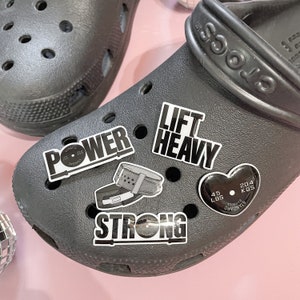 Black and Grey Powerlifting Shoe Charm, Gym Shoe Charms, Lifting Shoe Charms, Handmade Shoe Charms, Hand Drawn Shoe Charm, Water Shoe Charm