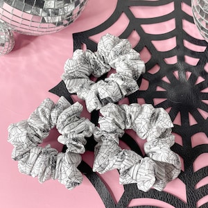 Black and White Spiderwebs Scrunchie, Hallowee Scrunchies, Fall Scrunchie