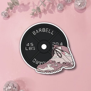Autocollant pour assiette de 45 lb et botte de randonnée, Autocollant de dynamophilie, Autocollant de randonnée, Filles qui font de la dynamophilie, Autocollants de dynamophilie pour la salle de sport