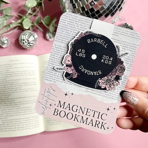 Marcapáginas magnético con pila de discos de 20 kg y flores, regalo para amantes de los libros, regalo para amantes del gimnasio, marcapáginas de levantamiento de pesas, para chicas que levantan pesas