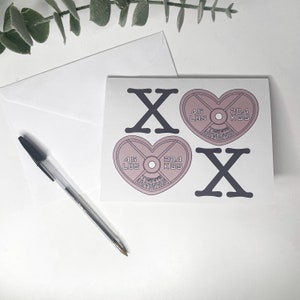 XOXO Lifting Valentine Carte de voeux vierge avec enveloppe, haltérophiles femmes, cadeau dynamophilie, cadeau d'haltérophilie, amateur de sport