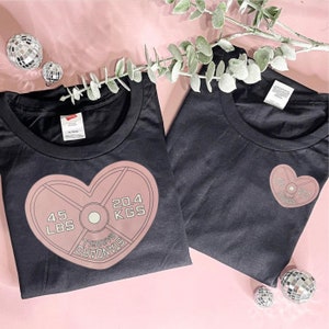 Pink Heart Shaped 45lb Plate T-Shirt, Gym T-shirt, Girls Who Lift, Powerlifting Gifts, Shirt for Powerlifter, Valentines Day Shirt, Workout