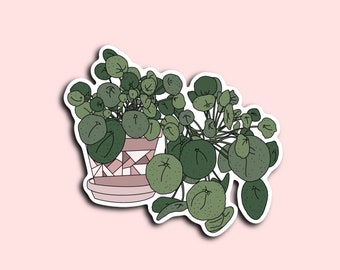 Pilea Water Resistant Sticker, House Plant Sticker, Boho Sticker, Plant Sticker, Plant Lover