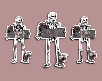 Skeleton Sign Sticker, Halloween Stickers, Fall Sticker, Laptop Sticker, Spooky Skeleton Sticker
