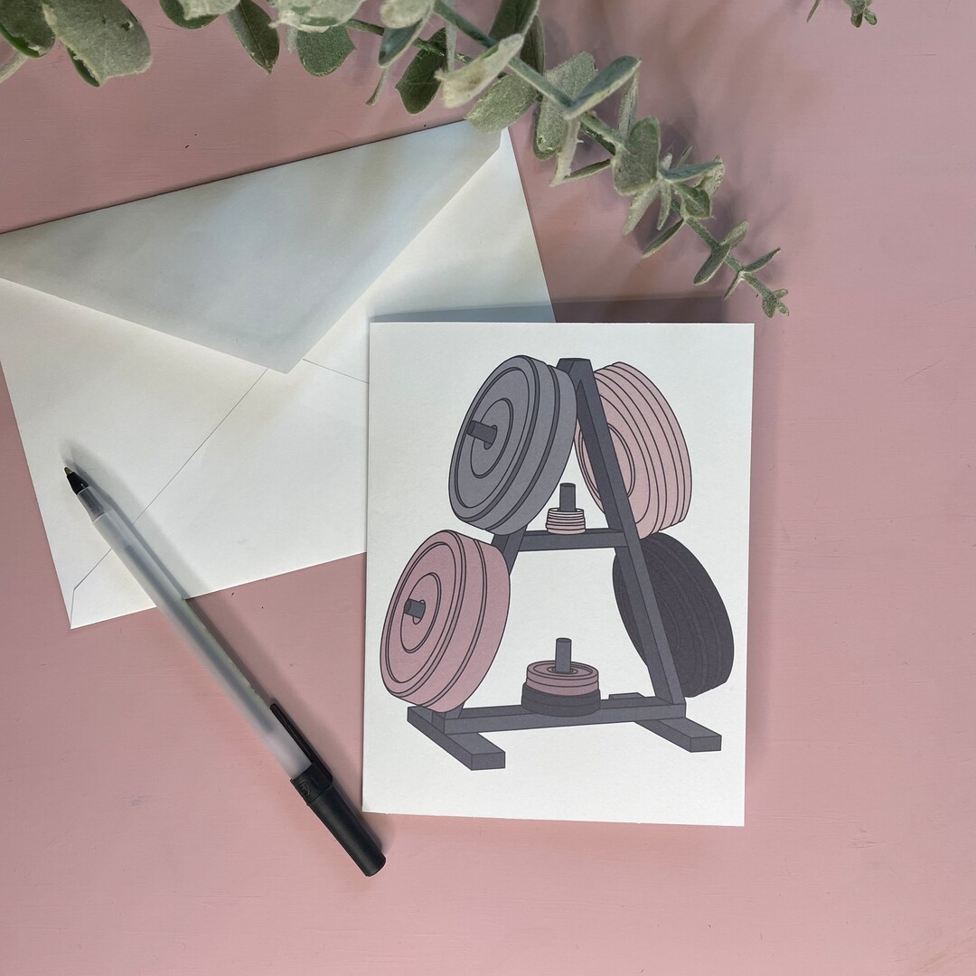 Pink Plate Rack Blank Greeting Card With Envelope, Powerlifting Women