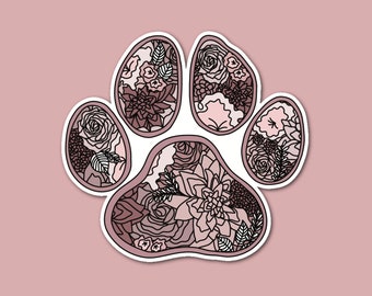 Pawprint Floral Sticker, Pet Sticker, Vet Tech Sticker, Cat Mom, Dog Mom