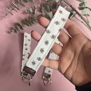 Little Bees Wristlet Key Fob, Fabric Key Chain, Keyring Holder