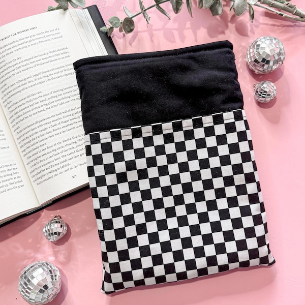Checkered Book Sleeve with Pocket, Hardback Book Sleeve, Bookish Gifts